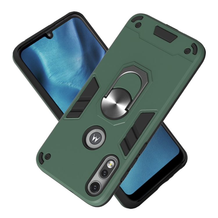 For Motorola Moto E7 2 in 1 Armour Series PC + TPU Protective Case with Ring Holder(Dark Green) - 1
