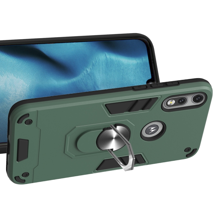 For Motorola Moto E7 2 in 1 Armour Series PC + TPU Protective Case with Ring Holder(Dark Green) - 2
