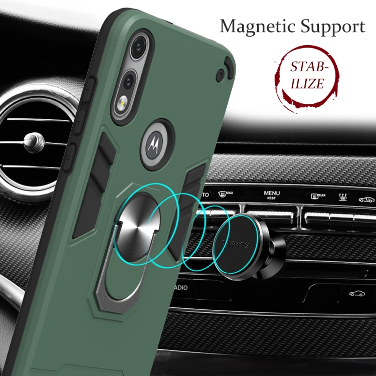 For Motorola Moto E7 2 in 1 Armour Series PC + TPU Protective Case with Ring Holder(Dark Green) - 3