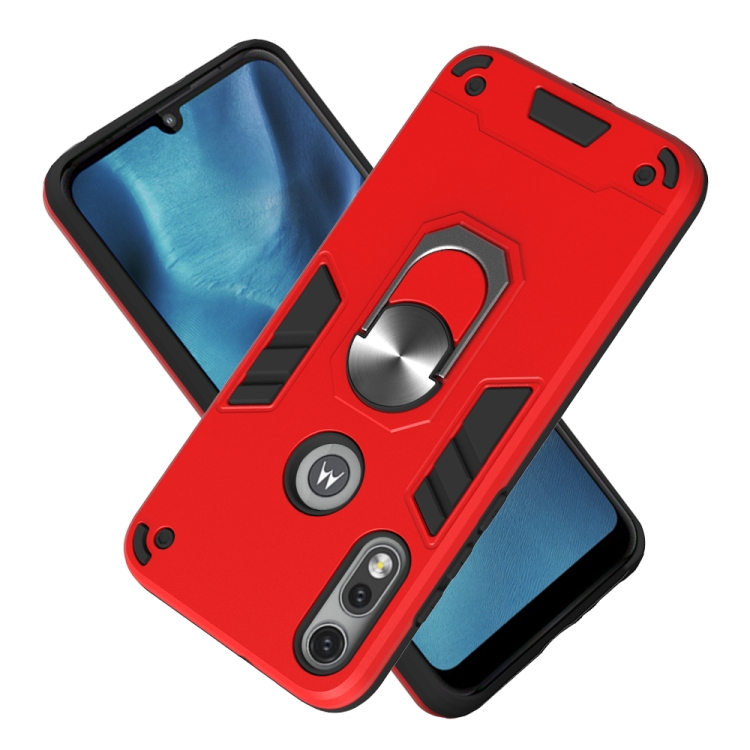 For Motorola Moto E7 2 in 1 Armour Series PC + TPU Protective Case with Ring Holder(Red) - 1