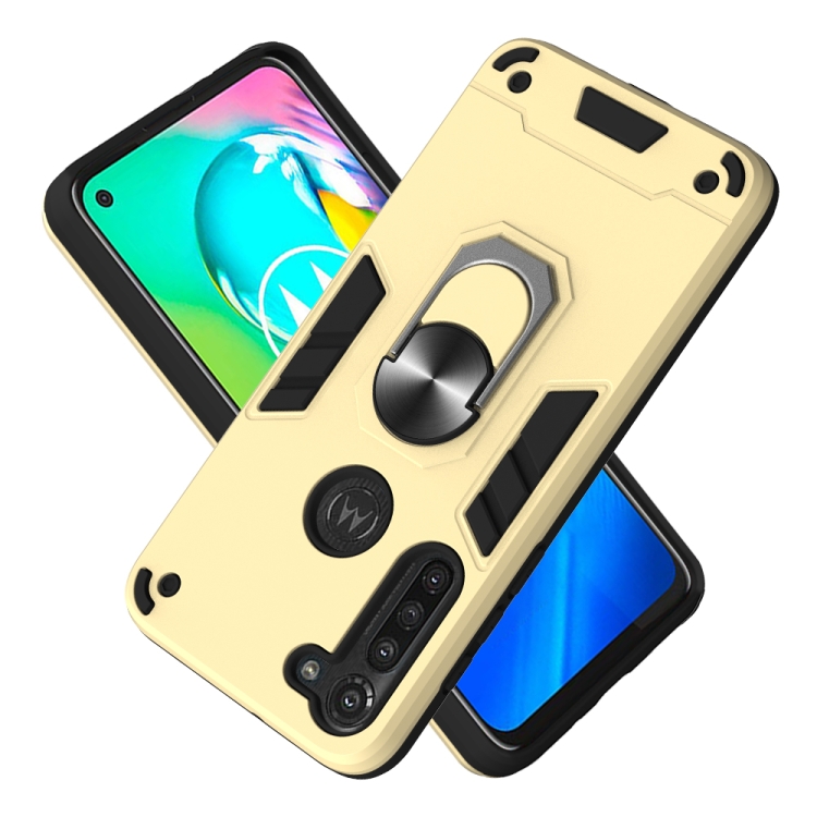 For Motorola Moto G8 Power 2 in 1 Armour Series PC + TPU Protective Case with Ring Holder(Gold) - 1