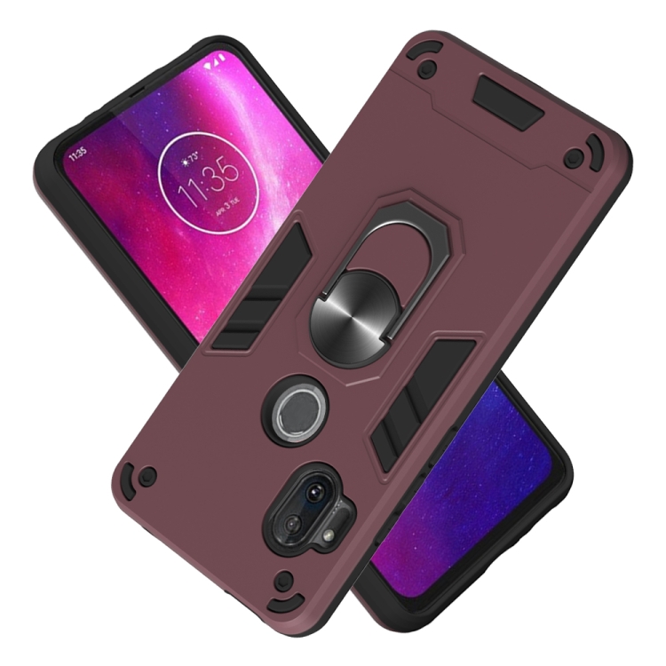 For Motorola One Hyper 2 in 1 Armour Series PC + TPU Protective Case with Ring Holder(Wine Red) - 1