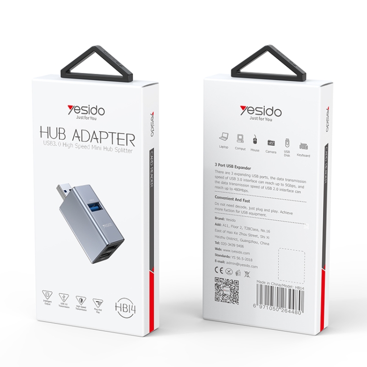 Yesido HB14 3 en 1 Adaptador USB 3.0 Mini Splitter HUB - 8