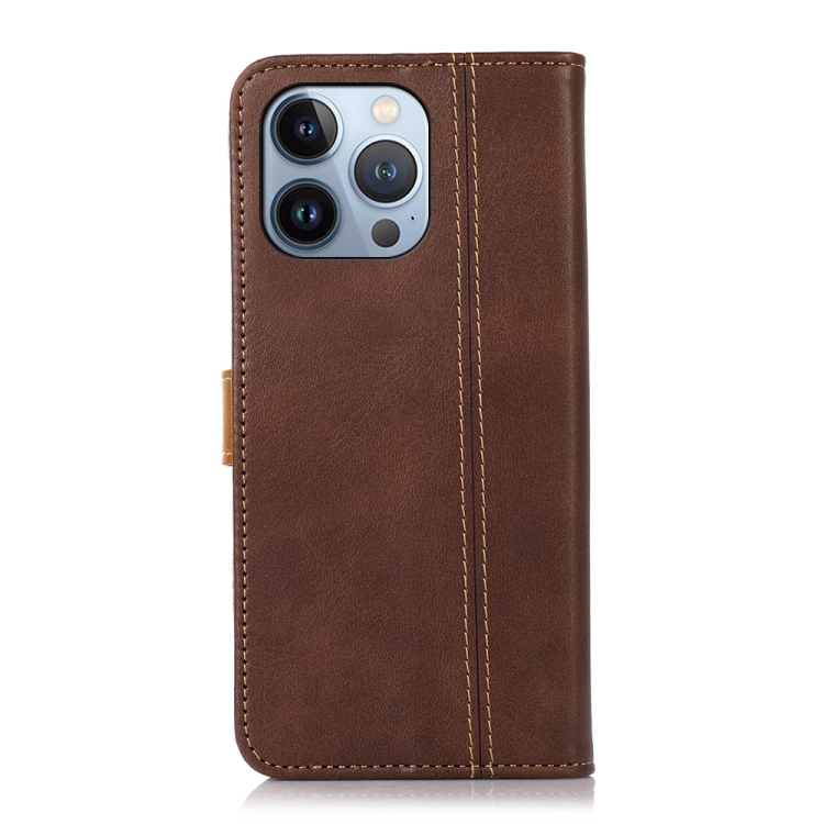 For iPhone 16 Pro Stitching Thread Calf Texture Leather Phone Case(Coffee) For iPhone 16 Pro Stitching Thread Calf Texture Leather Phone Case(Coffee)