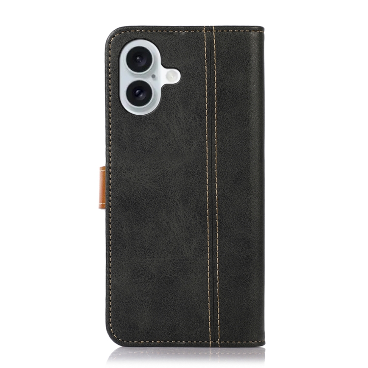For iPhone 16 Stitching Thread Calf Texture Leather Phone Case(Black) For iPhone 16 Stitching Thread Calf Texture Leather Phone Case(Black)