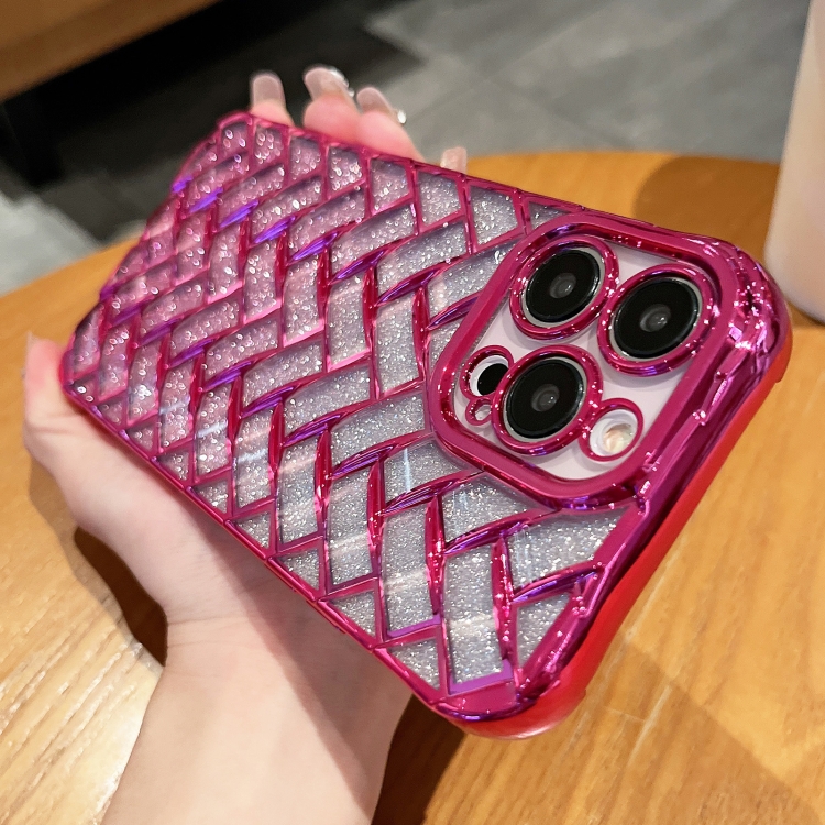 For iPhone 13 Pro Max Woven Grid 3D Electroplating Laser Engraving Glitter Paper Phone Case(Black) For iPhone 13 Pro Max Woven Grid 3D Electroplating Laser Engraving Glitter Paper Phone Case(Black)