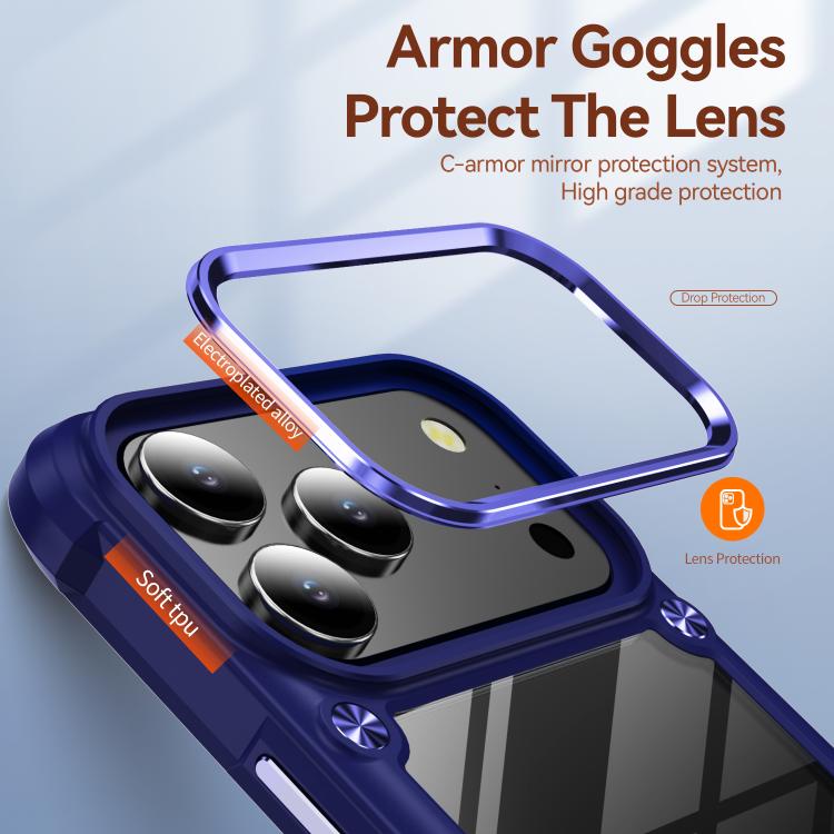 iPhone 17 Pro Max用 TPU + PC レンズ保護電話ケース（ブルー）