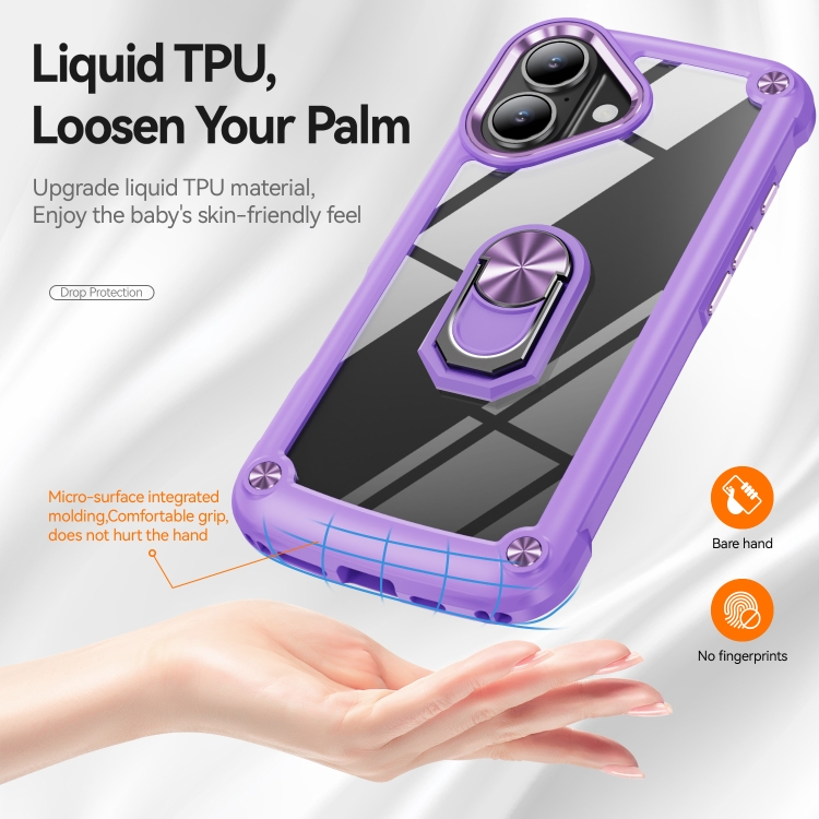 For iPhone 16 TPU + PC Lens Protection Phone Case with Ring Holder(Purple) For iPhone 16 TPU + PC Lens Protection Phone Case with Ring Holder(Purple)