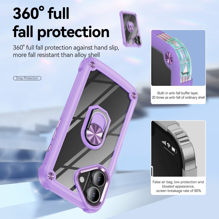 For iPhone 16 TPU + PC Lens Protection Phone Case with Ring Holder(Purple) For iPhone 16 TPU + PC Lens Protection Phone Case with Ring Holder(Purple)