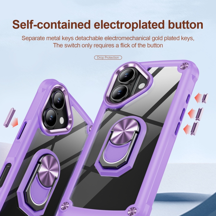 For iPhone 16 TPU + PC Lens Protection Phone Case with Ring Holder(Purple) For iPhone 16 TPU + PC Lens Protection Phone Case with Ring Holder(Purple)