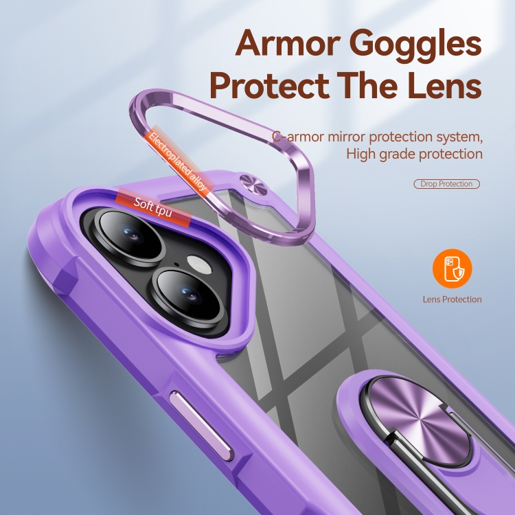 For iPhone 16 TPU + PC Lens Protection Phone Case with Ring Holder(Purple) For iPhone 16 TPU + PC Lens Protection Phone Case with Ring Holder(Purple)