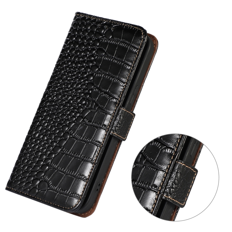 For iPhone 15 Pro Max Crocodile Top Layer Cowhide Leather Phone Case(Black)