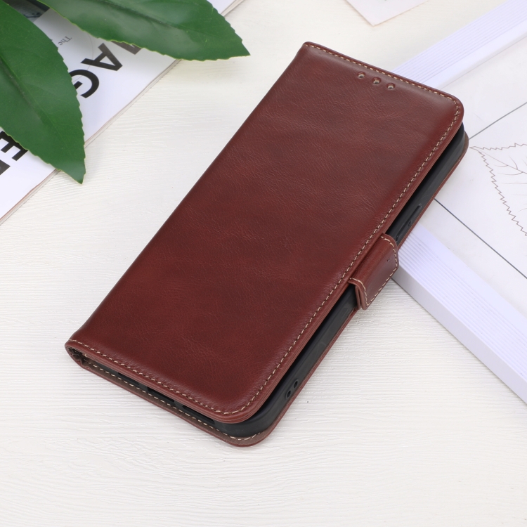 For iPhone 16 Crazy Horse Top Layer Cowhide Leather Phone Case(Brown) For iPhone 16 Crazy Horse Top Layer Cowhide Leather Phone Case(Brown)