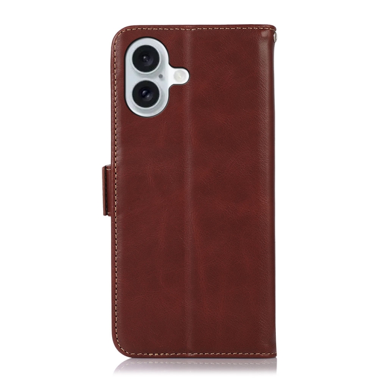 For iPhone 16 Crazy Horse Top Layer Cowhide Leather Phone Case(Brown) For iPhone 16 Crazy Horse Top Layer Cowhide Leather Phone Case(Brown)