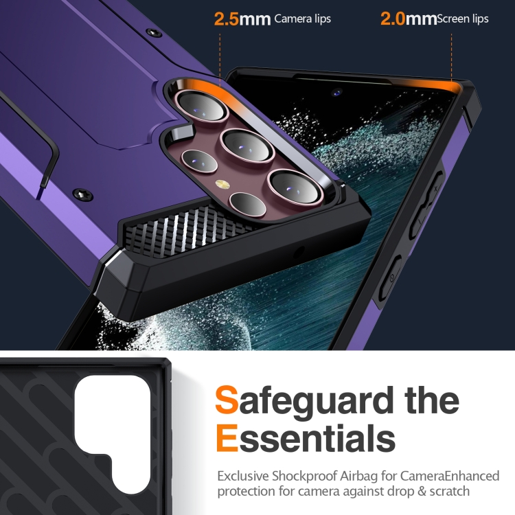 For Samsung Galaxy S22 Ultra 5G Matte Holder Phone Case(Purple) For Samsung Galaxy S22 Ultra 5G Matte Holder Phone Case(Purple)