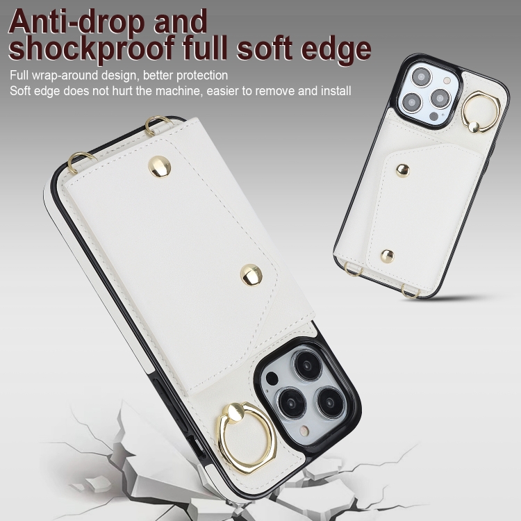 For iPhone 14 Pro Max Zipper Card Bag Phone Case with Dual Lanyard(White) For iPhone 14 Pro Max Zipper Card Bag Phone Case with Dual Lanyard(White)