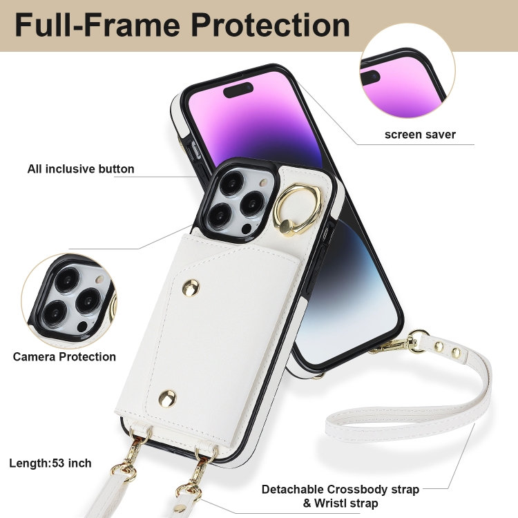 For iPhone 14 Pro Max Zipper Card Bag Phone Case with Dual Lanyard(White) For iPhone 14 Pro Max Zipper Card Bag Phone Case with Dual Lanyard(White)