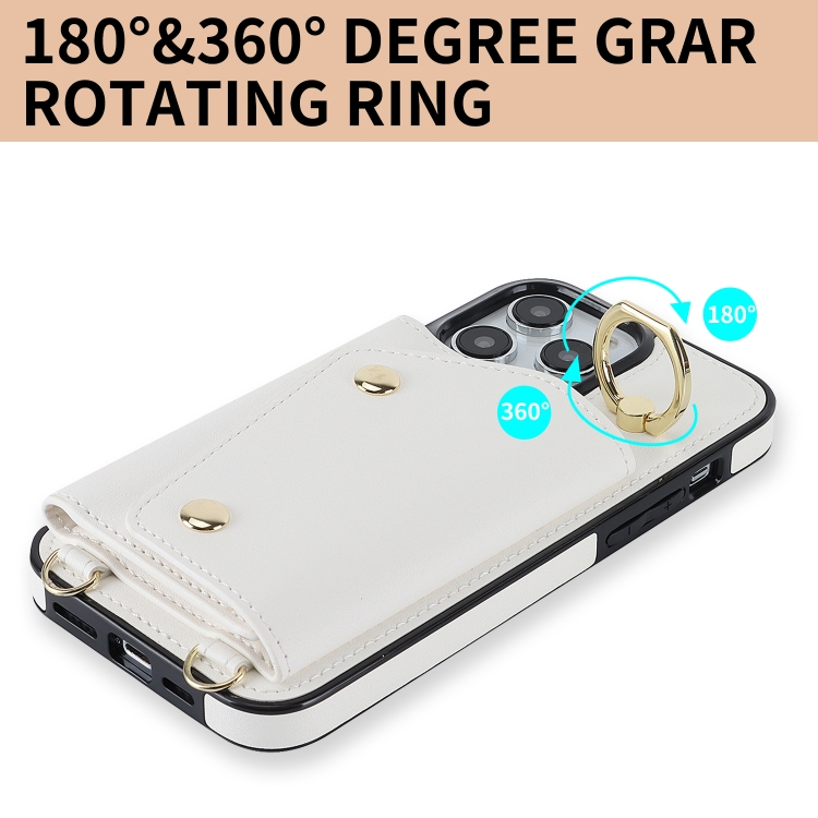 For iPhone 14 Pro Max Zipper Card Bag Phone Case with Dual Lanyard(White) For iPhone 14 Pro Max Zipper Card Bag Phone Case with Dual Lanyard(White)