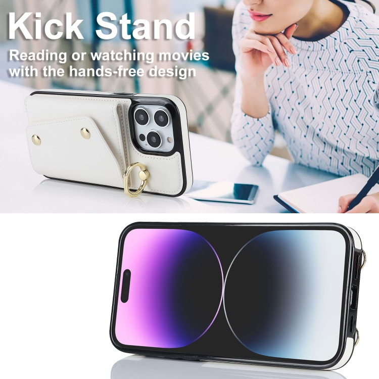 For iPhone 14 Pro Max Zipper Card Bag Phone Case with Dual Lanyard(White) For iPhone 14 Pro Max Zipper Card Bag Phone Case with Dual Lanyard(White)