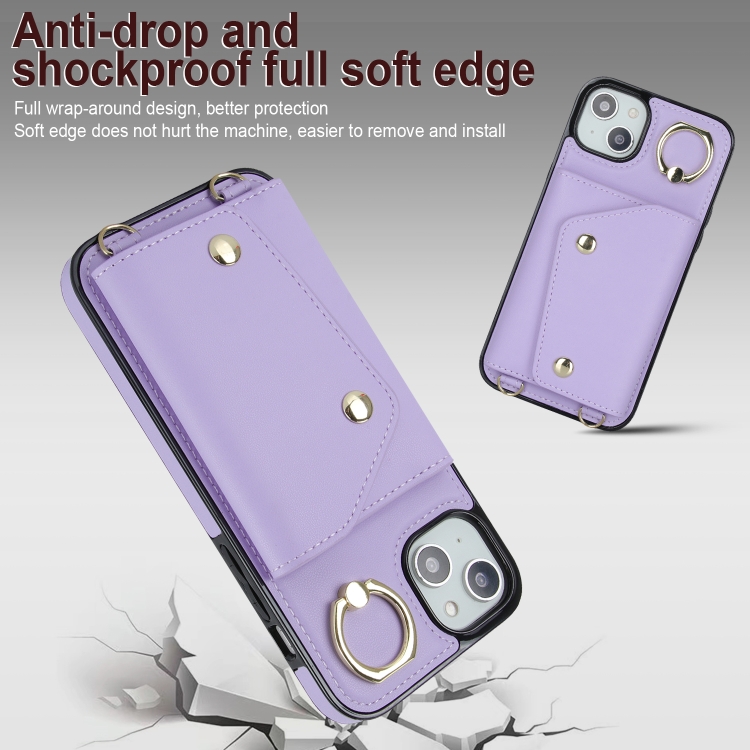 For iPhone 13 mini Zipper Card Bag Phone Case with Dual Lanyard(Purple) For iPhone 13 mini Zipper Card Bag Phone Case with Dual Lanyard(Purple)