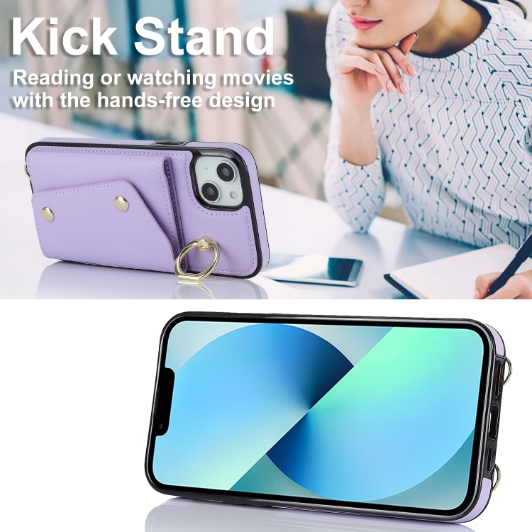 For iPhone 13 mini Zipper Card Bag Phone Case with Dual Lanyard(Purple) For iPhone 13 mini Zipper Card Bag Phone Case with Dual Lanyard(Purple)