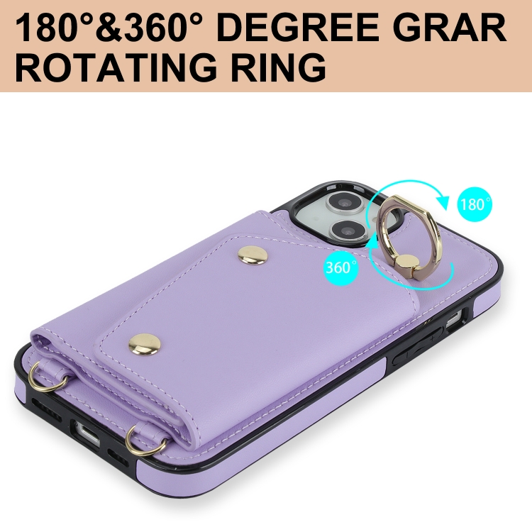 For iPhone 13 mini Zipper Card Bag Phone Case with Dual Lanyard(Purple) For iPhone 13 mini Zipper Card Bag Phone Case with Dual Lanyard(Purple)