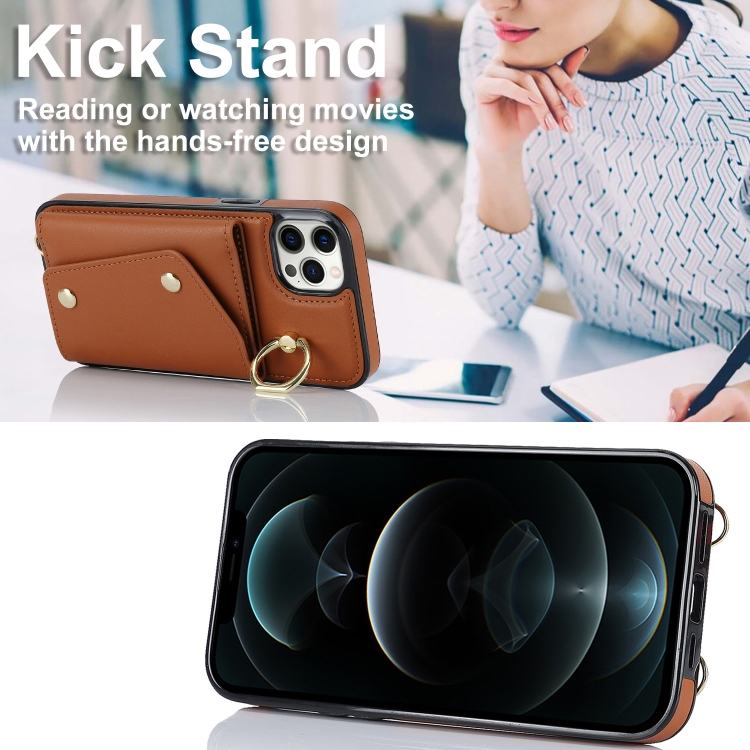 For iPhone 11 Pro Max Zipper Card Bag Phone Case with Dual Lanyard(Brown) For iPhone 11 Pro Max Zipper Card Bag Phone Case with Dual Lanyard(Brown)