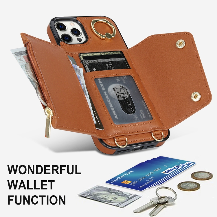 For iPhone 11 Pro Max Zipper Card Bag Phone Case with Dual Lanyard(Brown) For iPhone 11 Pro Max Zipper Card Bag Phone Case with Dual Lanyard(Brown)