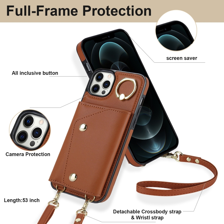For iPhone 11 Pro Max Zipper Card Bag Phone Case with Dual Lanyard(Brown) For iPhone 11 Pro Max Zipper Card Bag Phone Case with Dual Lanyard(Brown)