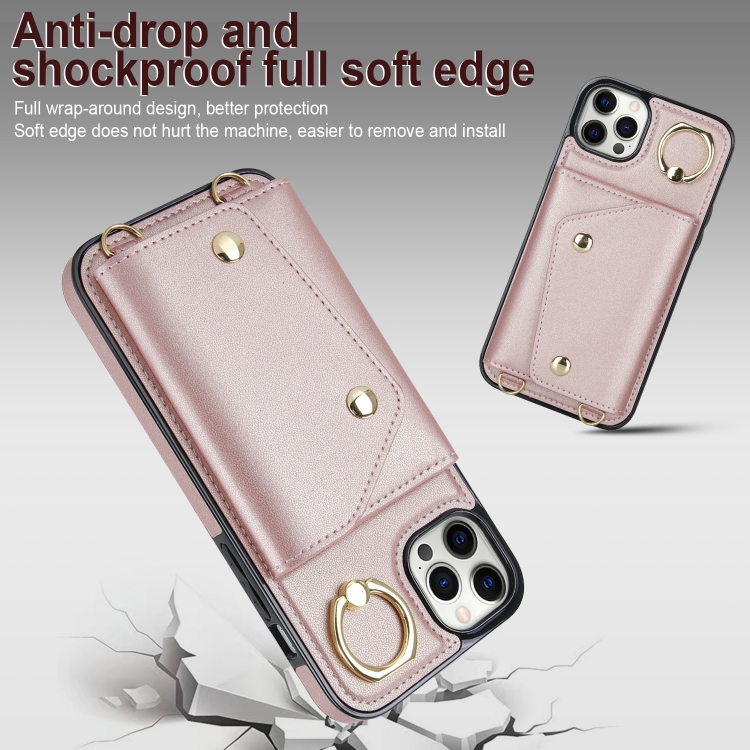 For iPhone 11 Pro Zipper Card Bag Phone Case with Dual Lanyard(Rose Gold) For iPhone 11 Pro Zipper Card Bag Phone Case with Dual Lanyard(Rose Gold)