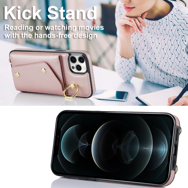 For iPhone 11 Pro Zipper Card Bag Phone Case with Dual Lanyard(Rose Gold) For iPhone 11 Pro Zipper Card Bag Phone Case with Dual Lanyard(Rose Gold)