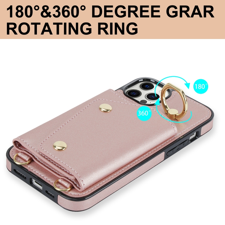 For iPhone 11 Pro Zipper Card Bag Phone Case with Dual Lanyard(Rose Gold) For iPhone 11 Pro Zipper Card Bag Phone Case with Dual Lanyard(Rose Gold)