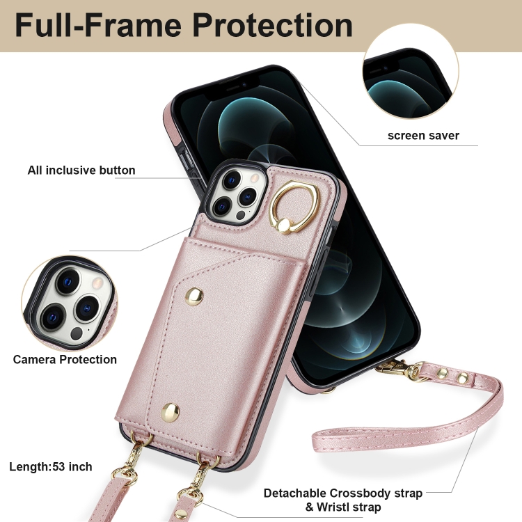 For iPhone 11 Pro Zipper Card Bag Phone Case with Dual Lanyard(Rose Gold) For iPhone 11 Pro Zipper Card Bag Phone Case with Dual Lanyard(Rose Gold)