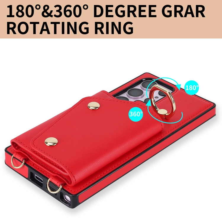 For Samsung Galaxy S23 Ultra 5G Zipper Card Bag Phone Case with Dual Lanyard(Red)