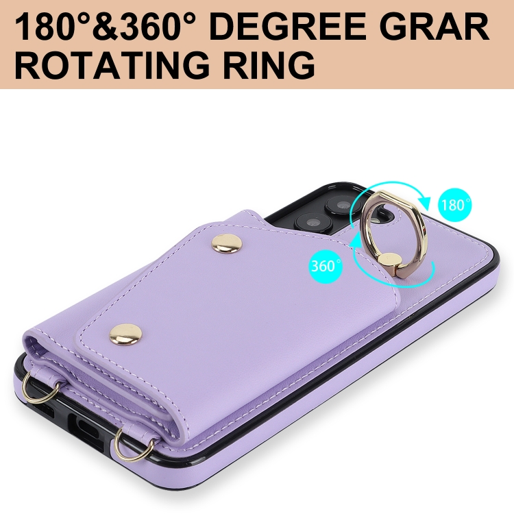 For Samsung Galaxy S22 5G Zipper Card Bag Phone Case with Dual Lanyard(Purple) For Samsung Galaxy S22 5G Zipper Card Bag Phone Case with Dual Lanyard(Purple)