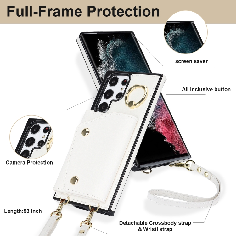 For Samsung Galaxy S22 Ultra 5G Zipper Card Bag Phone Case with Dual Lanyard(White) For Samsung Galaxy S22 Ultra 5G Zipper Card Bag Phone Case with Dual Lanyard(White)