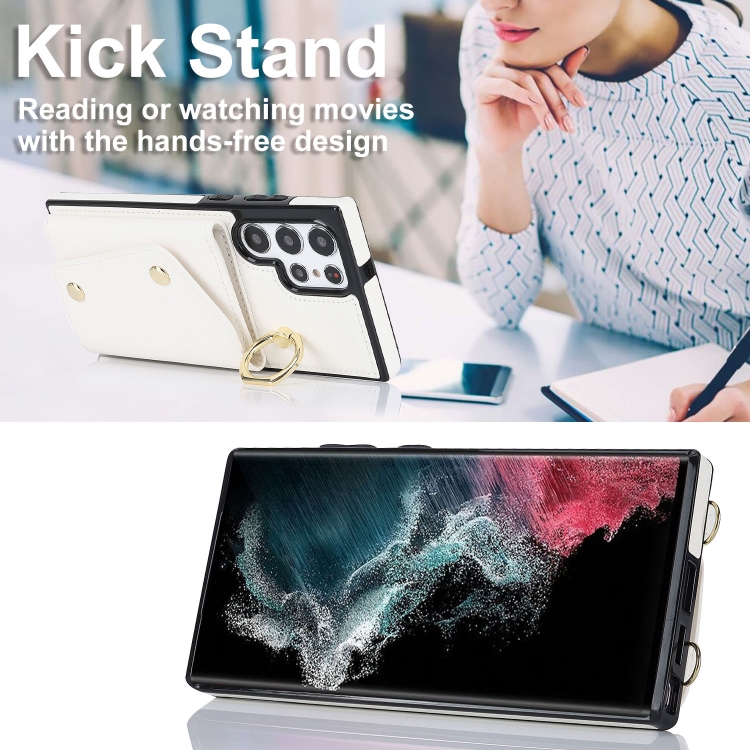 For Samsung Galaxy S22 Ultra 5G Zipper Card Bag Phone Case with Dual Lanyard(White) For Samsung Galaxy S22 Ultra 5G Zipper Card Bag Phone Case with Dual Lanyard(White)