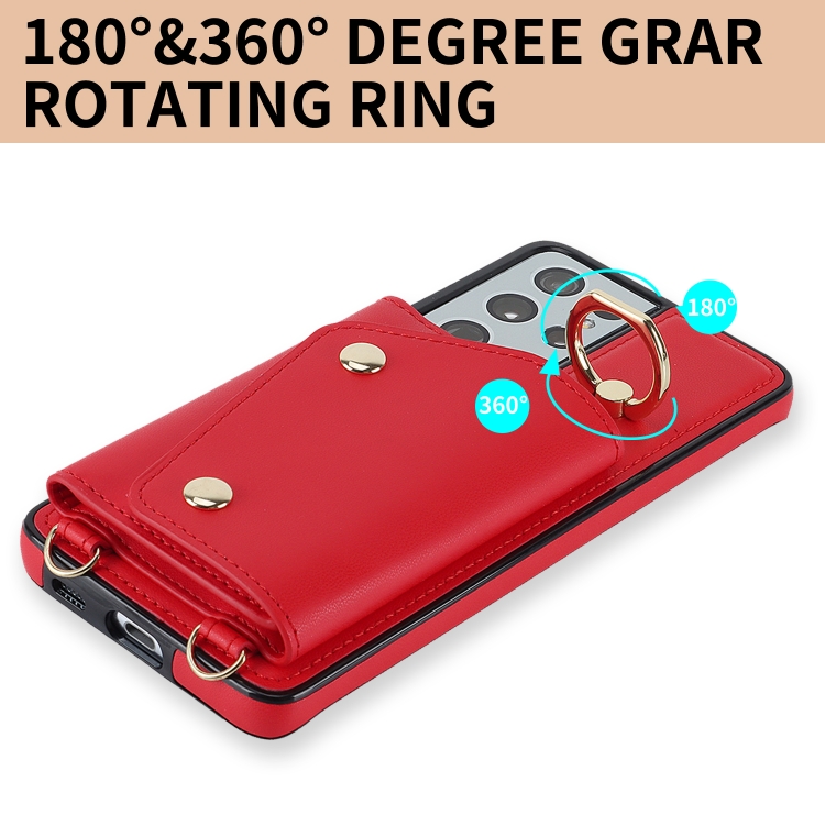 For Samsung Galaxy S21 Ultra 5G Zipper Card Bag Phone Case with Dual Lanyard(Red) For Samsung Galaxy S21 Ultra 5G Zipper Card Bag Phone Case with Dual Lanyard(Red)