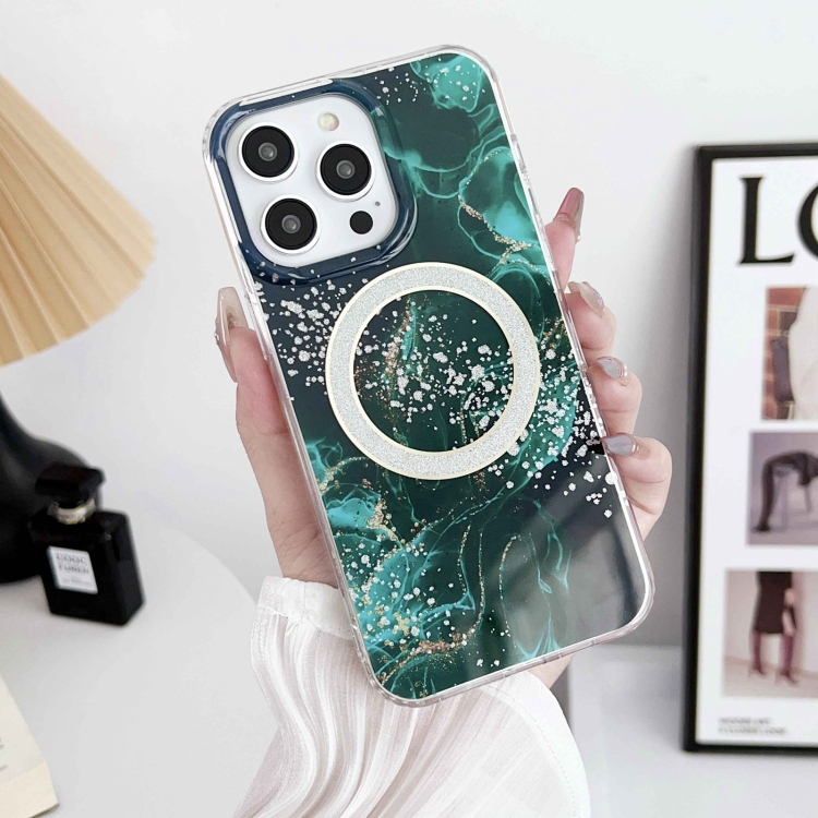 For iPhone 15 Plus Dual-side IMD Marble Magsafe Phone Case(Dark Green) For iPhone 15 Plus Dual-side IMD Marble Magsafe Phone Case(Dark Green)