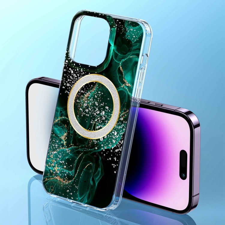 For iPhone 15 Plus Dual-side IMD Marble Magsafe Phone Case(Dark Green) For iPhone 15 Plus Dual-side IMD Marble Magsafe Phone Case(Dark Green)