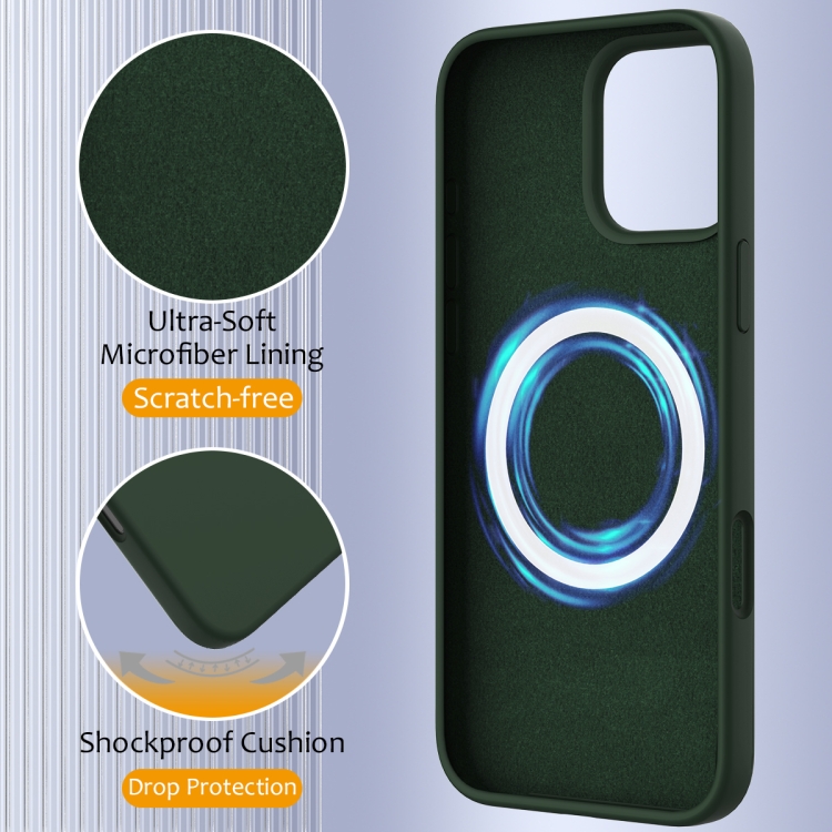 For iPhone 16 Pro Max Shockproof Silicone Magsafe Phone Case(Dark Green)