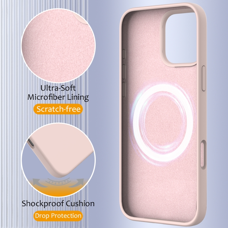 For iPhone 16 Pro Shockproof Silicone Magsafe Phone Case(Sand Pink)