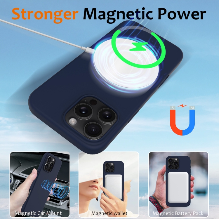 For iPhone 16 Pro Shockproof Silicone Magsafe Phone Case(Navy Blue) For iPhone 16 Pro Shockproof Silicone Magsafe Phone Case(Navy Blue)