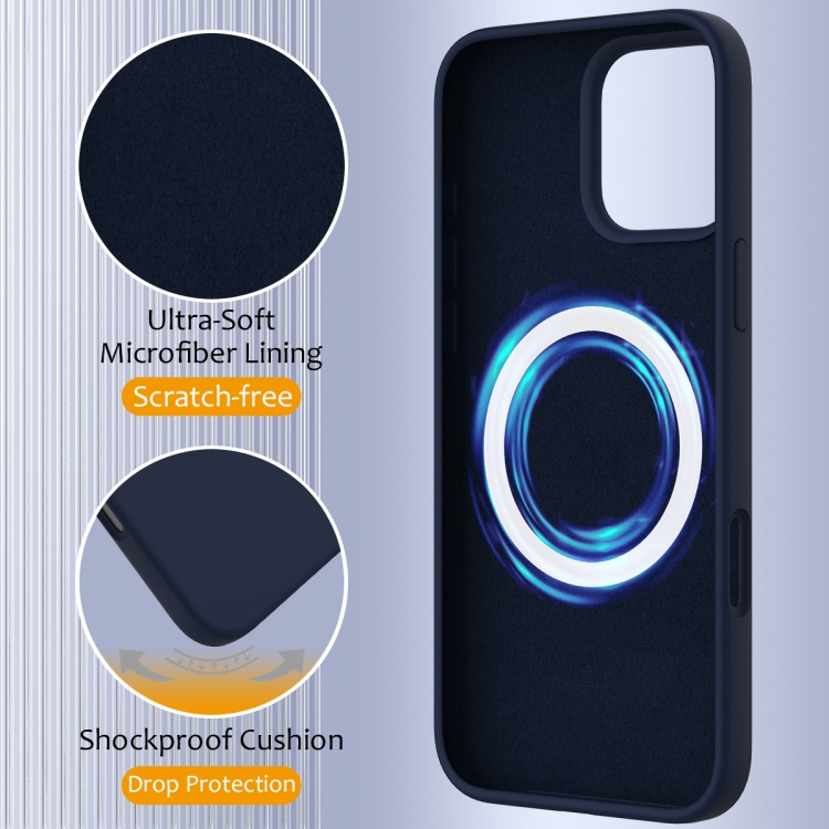 For iPhone 16 Pro Shockproof Silicone Magsafe Phone Case(Navy Blue) For iPhone 16 Pro Shockproof Silicone Magsafe Phone Case(Navy Blue)