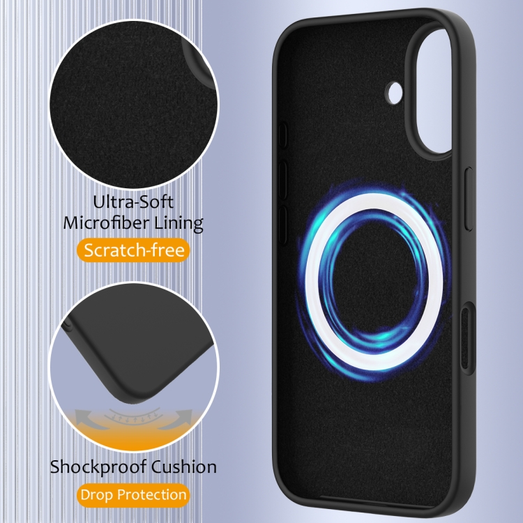 For iPhone 16 Plus Shockproof Silicone Magsafe Phone Case(Black)