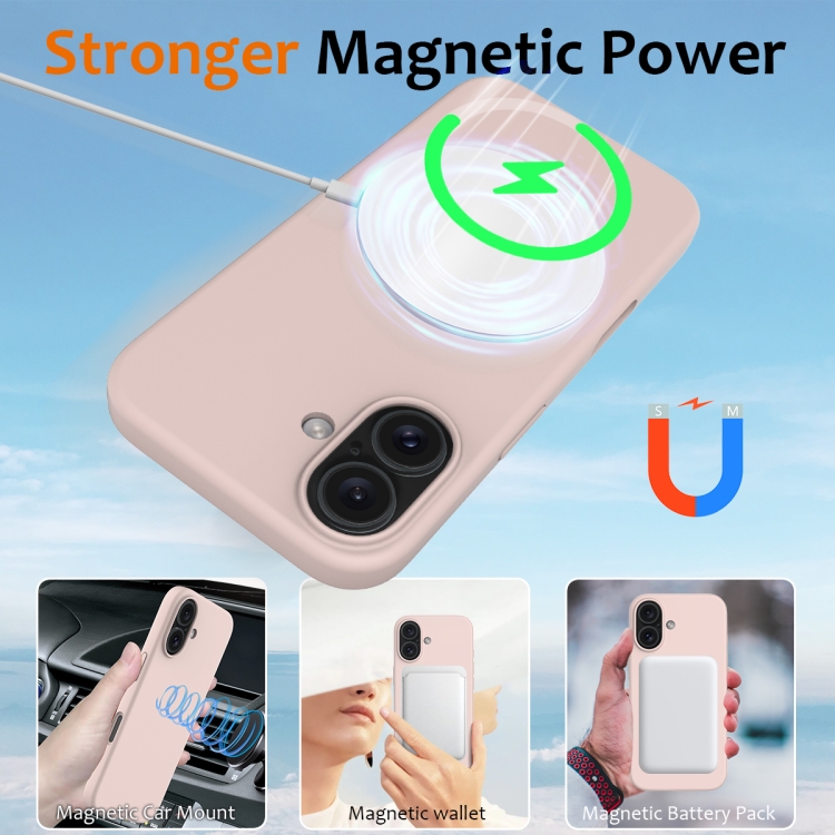 For iPhone 16 Plus Shockproof Silicone Magsafe Phone Case(Sand Pink) For iPhone 16 Plus Shockproof Silicone Magsafe Phone Case(Sand Pink)