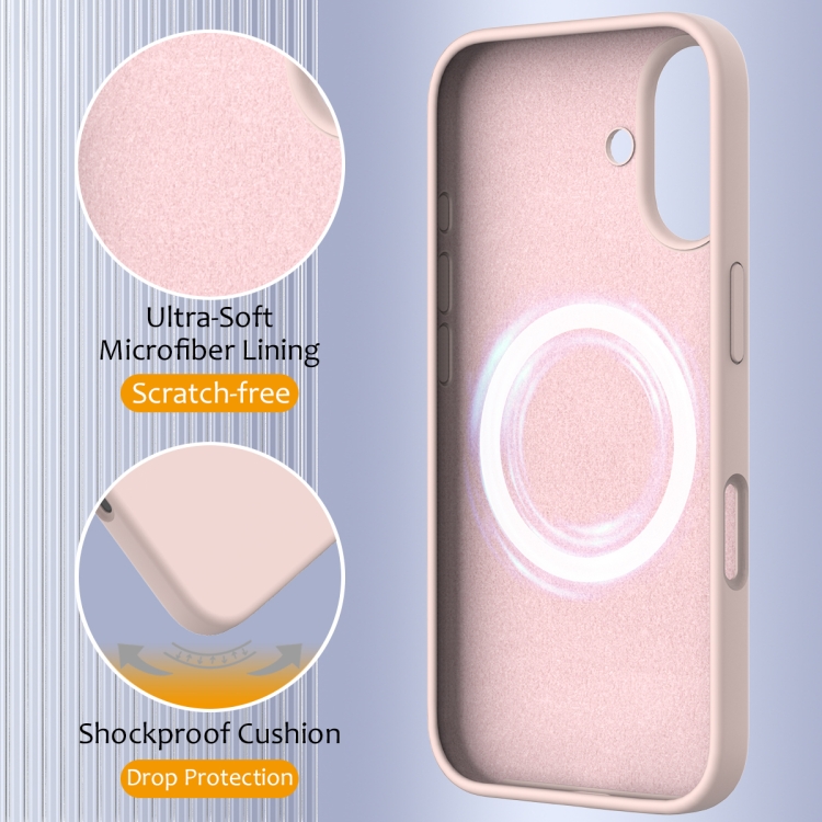 For iPhone 16 Plus Shockproof Silicone Magsafe Phone Case(Sand Pink) For iPhone 16 Plus Shockproof Silicone Magsafe Phone Case(Sand Pink)