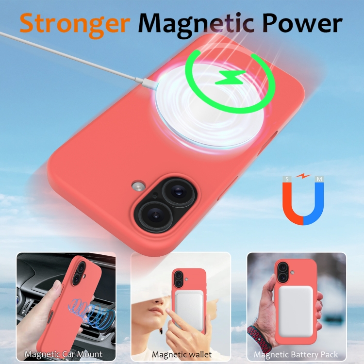 For iPhone 16 Shockproof Silicone Magsafe Phone Case(Pink Orange) For iPhone 16 Shockproof Silicone Magsafe Phone Case(Pink Orange)