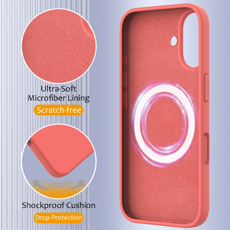 For iPhone 16 Shockproof Silicone Magsafe Phone Case(Pink Orange) For iPhone 16 Shockproof Silicone Magsafe Phone Case(Pink Orange)