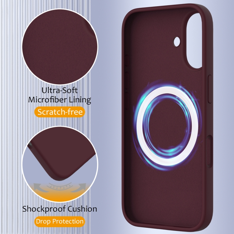 For iPhone 16 Shockproof Silicone Magsafe Phone Case(Plum Color)